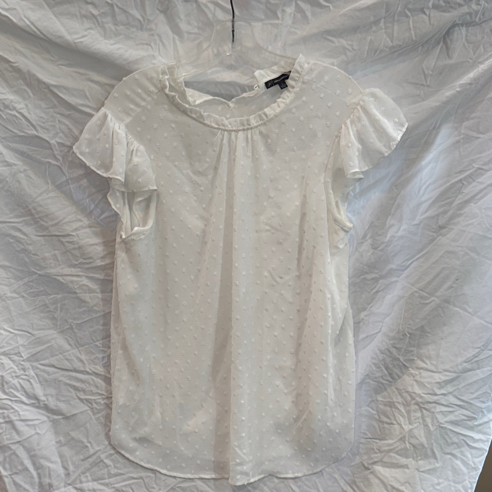 Adrianna Papell White Textured Blouse with Ruffle Sleeves